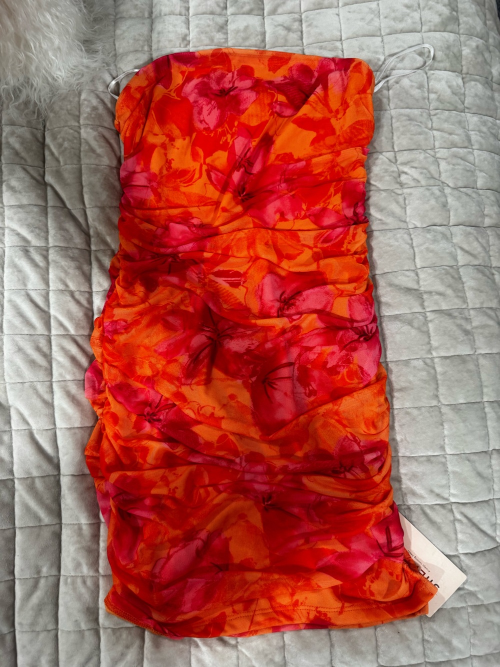 SHEIN Orange and Pink Strapless Ruched Top